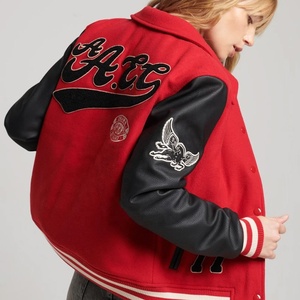 Women's 2026 Letterman <b>Jacket</b> Blue Cashmere Wool Body & <b>Pink</b> Real Leather Sleeves Black Sorority Varsity Jacketn - Product Image 2