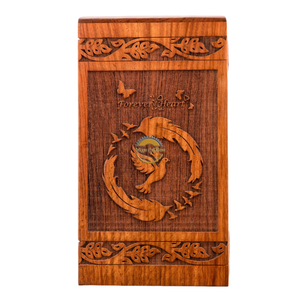 Urne funéraire artisanale en bois naturel pour cendres, motif vague d'oiseaux, boîte à cendres artistique, souvenir commémoratif par AYAANS - Product Image 1