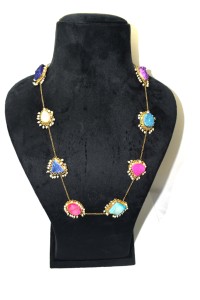 Geometric Luxury <b>Statement</b> <b>Necklace</b> Natural Stones 18k Gold Plated Link Bohemia Style for Women Anniversary Gift Party Wear - Product Image 4