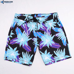 Men's Quick Dry Board Shorts Blue Tropical Print Drawstring Waist Casual Swim Trunks 100% Polyester Woven Fabric - Product Image 4