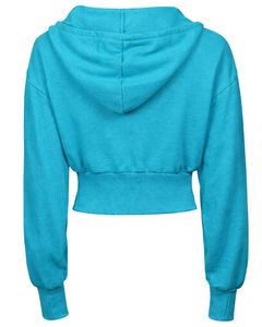 Womens Teal Blue <b>Cropped</b> <b>Zip</b> <b>Up</b> Hoodie Slim Fit Long Sleeve Casual Streetwear Cotton Fleece Sweatshirt Custom Logo ODM Factory - Product Image 2