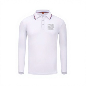 Men's White Long Sleeve Polo Shirt Embroidered Logo Front Casual Oxford Cotton Breathable Regular Fit - Product Image 1