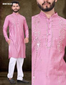 Ocassional wear Viscose with Real Mirror work Readymade Full-Sleeve <b>Kurta</b>-Semi Cotton Payjama At Wholesale Rate - Product Image 5