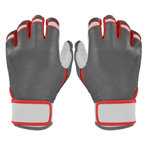Guantes de Bateo de Cuero Gris, Rojo y Blanco, de Dedo Completo, Duraderos, con Cierre de Gancho y Bucle, Unisex, para Adultos, para Entrenamiento - Product Image 1