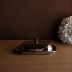 Plateau à beurre en acier inoxydable poli miroir, avec plateau intérieur en verre épaissi, boîte à beurre en métal pour hôtels et restaurants (vente en gros) - Product Image 5