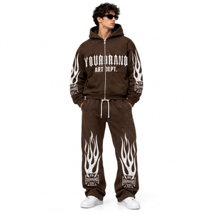 Custom Men's Heavy Weight GSM Printed Cotton Fleece Tracksuit <b>Oversized</b> Hoodie <b>Jogger</b> Set With Embroidered Chest Artwork - Product Image 3