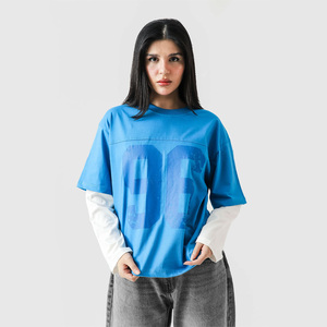 เสื้อยืดฮิปฮอปสไตล์ 100% ผ้าฝ้ายสองชั้น แขนยาว ทรงโอเวอร์ไซส์ สำหรับทุกเพศ พิมพ์ลายโลโก้ทีมกีฬาตามสั่ง ทรงไหล่ตก - Product Image 2