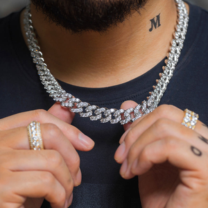 สร้อยคอแบบ Cuban Link ชุบทอง 14k พรีเมียมสำหรับผู้ชาย ประดับเพชรทรงเหลี่ยมเจียระไนแบบ Brilliant Cut ระยิบระยับ สวยงามทันสมัย - Product Image 2