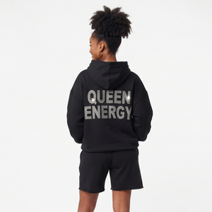 Ensemble de shorts et sweat à capuche en molleton 100% polyester pour femme, avec strass, 450 GSM - Product Image 2