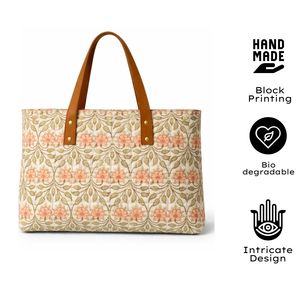 Bolsos Tote de Lona de Algodón Acolchados con Estampado a Mano de Jaipur, con Asas de Cuero, Bolsillo Interior, Duraderos, Ecológicos y Ligeros - Product Image 3