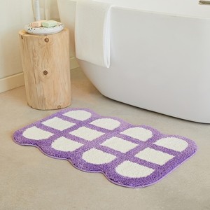 Plaid Chenille Bath Mat Rectangle Anti Slip Purple Blue Checkerboard Pattern For Bathroom <b>Floor</b> - Product Image 6
