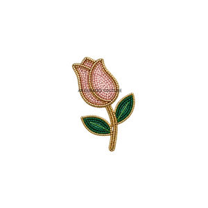 Broche en forme de fleur avec perles, centre rouge, feuilles vertes, pierres bleues, imitation perles, plaqué or, accessoire de mode pour femmes - Product Image 4
