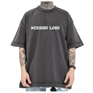 Camiseta negra de gran tamaño con lavado ácido Vintage con logotipo personalizado OEM, Camiseta de algodón de alta calidad lavable para hombre, estampado 2025 - Product Image 1