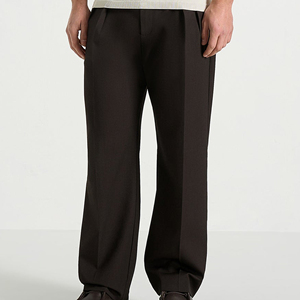 Pantalones Formales Negros Plisados para Hombre, Corte Recto, Poliéster de Peso Medio, Antiarrugas, Cierre de Botón, para Otoño - Product Image 1