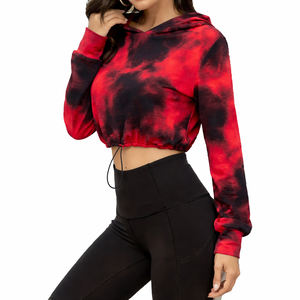 Sweat-shirt à capuche court tie-dye pastel pour femme, manches longues, cordon de serrage, streetwear décontracté, logo personnalisé - Product Image 4