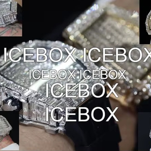 Montre Hip Hop pour Homme avec Boîtier Carré, Diamants Baguette, Moissanite et Bracelet en Acier Inoxydable - Product Image 1