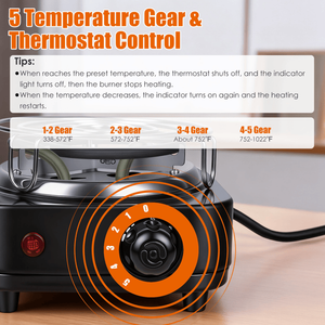 Bruciatore Elettrico a Carbone da 500W per Narghilè, Riscaldamento Rapido, 5 Livelli di Temperatura, Termostato di Sicurezza, Bobina in Acciaio Inossidabile, Grande Chicha - Product Image 5