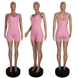 Combinaison sans manches en tricot sans couture pour femme, couleur unie, col rond, taille mi-haute, au-dessus du genou, décontractée, coupe classique, idéale pour l'été - Product Image 4