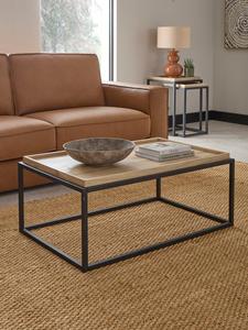 Table basse carrée en bois grainé avec structure métallique, table d'appoint pour salon - Product Image 2