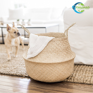 Panier décoratif artisanal de la marque PHU HAO, en jonc de mer naturel, pour le linge, les couvertures, les jouets et le rangement domestique - Product Image 6