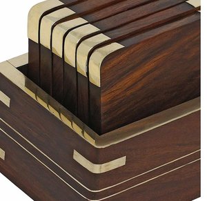 Wooden Coasters <b>Set</b> <b>Square</b> Shape With Brass Inlay Modern Design Non Slip Mats For Tea Coffee Table Decor - Product Image 5