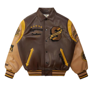 Custom chenille embroidery men's varsities <b>jackets</b> baseball letterman leather sleeves - Product Image 1