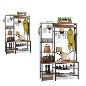 Muebles de lujo Metal resistente y marco de madera Árbol con Banco de almacenamiento Perchero y Zapatero de almacenamiento Hogar independiente - Product Image 3