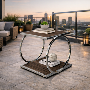 Mesa Auxiliar de Diseño con Base de Metal de Doble Anillo, Mesa de Centro de Dos Niveles con Superficie de Metal, Mueble Moderno para Sala de Estar - Product Image 1