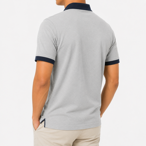 Chemise classique en piqué tricoté pour homme, broderie sur la poitrine, col contrastant, manches courtes, coton, vêtements de golf décontractés, OEM/ODM personnalisé - Product Image 3