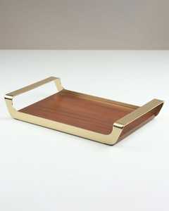 Plateau de service rectangulaire en laiton avec base en bois, design vintage fait main, plaque métallique gravée pour les essentiels de la salle à manger - Product Image 6