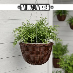 Maceta Colgante de Ratán para Plantas Verdes de Interior, Estilo Rústico, con Cadena y Soporte de Varilla de Madera, Decorativa - Product Image 6