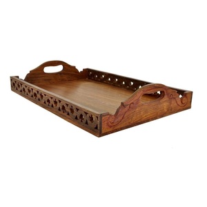 Plateau de service en bois de luxe pour la maison, la cuisine, la table à manger, service de nourriture avec finition en bois naturel - Product Image 3