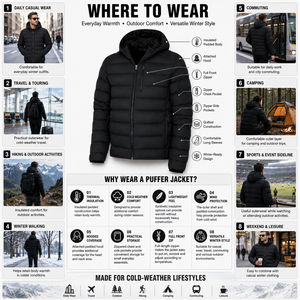 <b>Men's</b> Blue Hooded Down Coat Regular Fit Casual Zipper Closure Thick Insulated Outerwear - Product Image 3