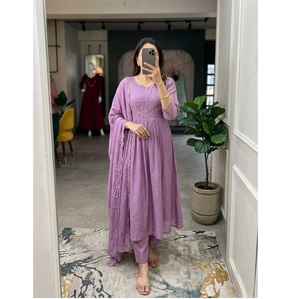 Premium Quality Mul Chanderi Anarkali <b>Kurta</b> Pant Dupatta Set Designer Traditional Wear for <b>Women</b> Available For Sale - Product Image 1