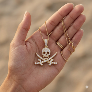 Colgante de Plata 925 con Baño de Rodio, Diseño Personalizado Vintage de Calavera Pirata Rover con Espadas y Moissanita, para Fiesta, Estilo Hip Hop - Product Image 3