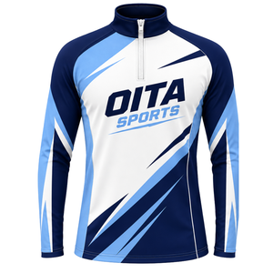 Light Blue Navy <b>White</b> <b>Quarter</b> <b>Zip</b> Sports Jacket Long Sleeve Athletic Training Running Workout Team Performance Sportswear - Product Image 1