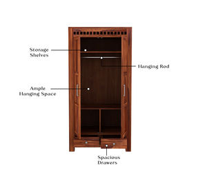 Armoire multi-usages Adolph à 2 portes (fini miel) avec 2 tiroirs, armoire de rangement pour chambre à coucher, Almirah pour la maison, l'hôtel, l'appartement - Product Image 4