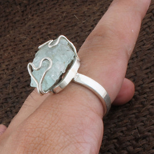 Bague artisanale en argent sterling 925 avec aquamarine naturelle, bijoux vintage faits à la main, cadeau de mariage pour femme, vente en gros - Product Image 6