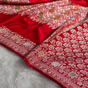 Sari en soie Mashru pure Meenakari, tissage Banarasi fait main, bordure florale traditionnelle, tenue de mariage ethnique, vente en gros de saris en soie - Product Image 1