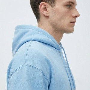 Sweat à capuche premium épais bleu ciel avec logo personnalisé, coupe oversize en polaire, style streetwear décontracté pour l'hiver - Product Image 4
