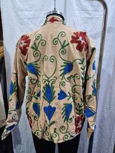 Suzani Beige <b>Velvet</b> Embroidered <b>Jacket</b> for <b>Women</b> Elegant Ethnic Open Front Floral Embroidery Luxury Winter Fashion Outerwear - Product Image 6