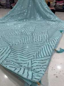 Tissu en soie fine de qualité export, lourd, entièrement brodé de sequins, non cousu, pour blouse et sari - Product Image 2