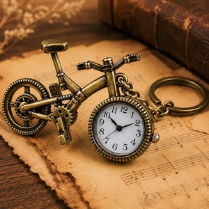 Porte-clés montre de poche vintage en métal, design mini-vélo, pendentif horloge à quartz avec chaîne pour cadeaux souvenirs - Product Image 3