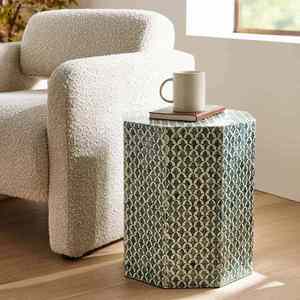 Tabourets octogonaux en mosaïque marocaine vert foncé, mosaïque artisanale en nacre, petite table d'appoint pour la décoration du salon et de la chambre - Product Image 3