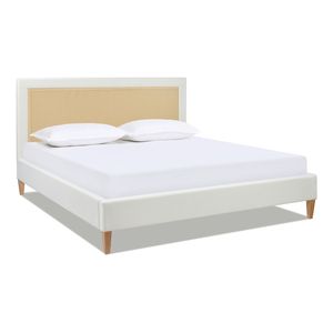 Lit plateforme king-size Haley en polyester blanc antique avec dossier capitonné en rotin - Product Image 6