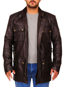Veste Safari en Cuir de Vachette de Haute Qualité, Col Montant, Écologique, Imperméable, Réversible, Style Urbain, Marron pour Hommes - Product Image 5