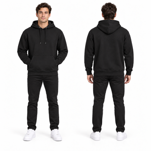 Men's White Pullover Hooded Sweatshirt Regular Fit Cotton Fleece Casual Solid Color Pocket Design Winter Windproof Eco-Friendly - Product Image 2