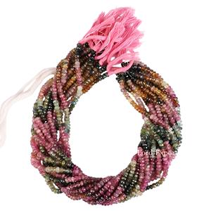 Perles de tourmaline facettées rondes multicolores naturelles de 3 mm et 4 mm, brin de 13 pouces de long, fabrication de bijoux, évaluation tierce partie - Product Image 1