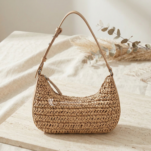 Sac à main en paille, sac fourre-tout tissé avec bandoulière en cuir, sac à bandoulière artisanal en paille écologique pour femme, mode estivale et quotidienne - Product Image 4