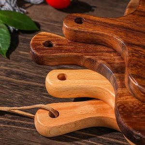 Planche à découper en gros, épaisse, grande, vierge, ronde, personnalisable, en noyer noir, bois d'acacia ou bambou, avec poignée - Product Image 6